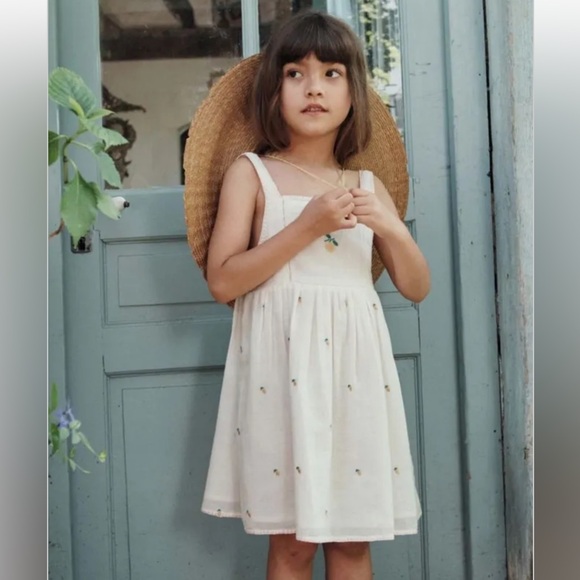 Emile et Ida Other - Emile Et Ida Girls Cream Sundress with Delicate Embroidery